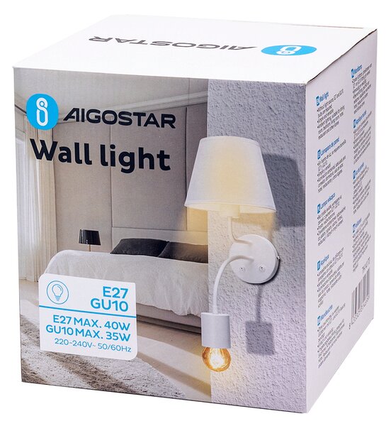 Applique da parete UaD Bianco IP20 1 x GU10 1 x E27 Aigostar