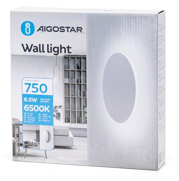 Applique Led da parete Plat 6,5W rotondo Bianco IP20 Bianco freddo 6500K Aigostar