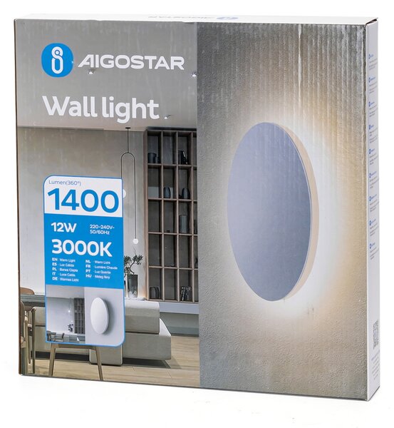 Applique Led da parete Plat 12W rotondo Bianco IP20 Bianco caldo 3000K Aigostar