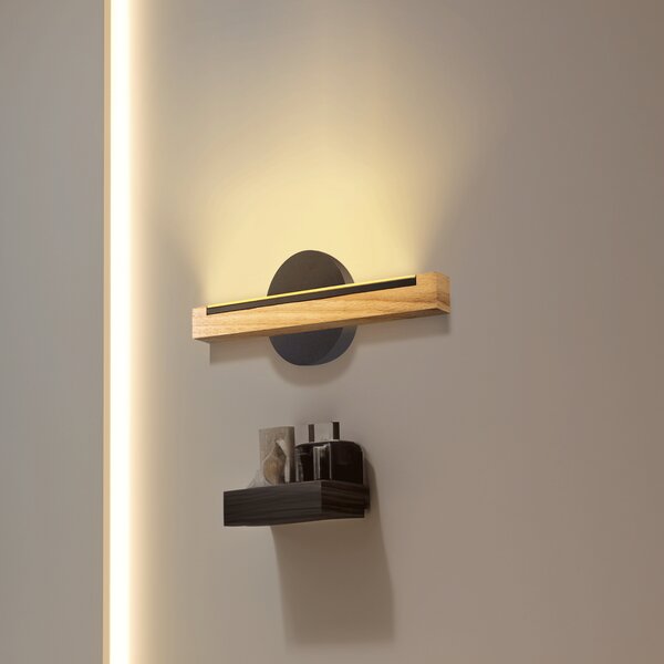Applique Led da parete Woodden 6,5W Nero IP20 Bianco caldo 2700K Aigostar