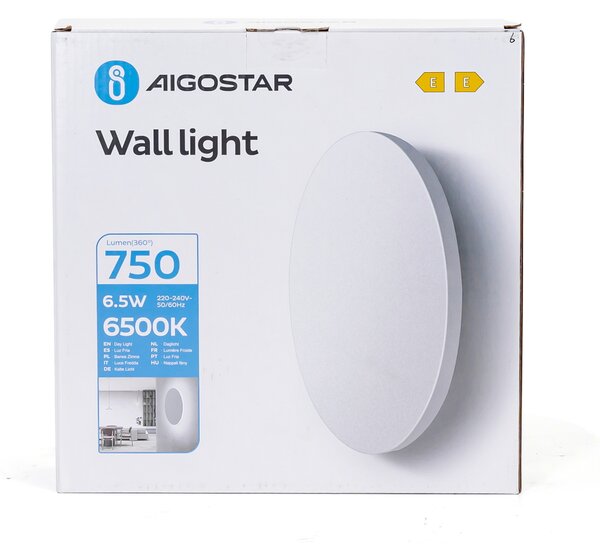 Applique Led da parete Plat 6,5W rotondo Bianco IP20 Bianco freddo 6500K Aigostar