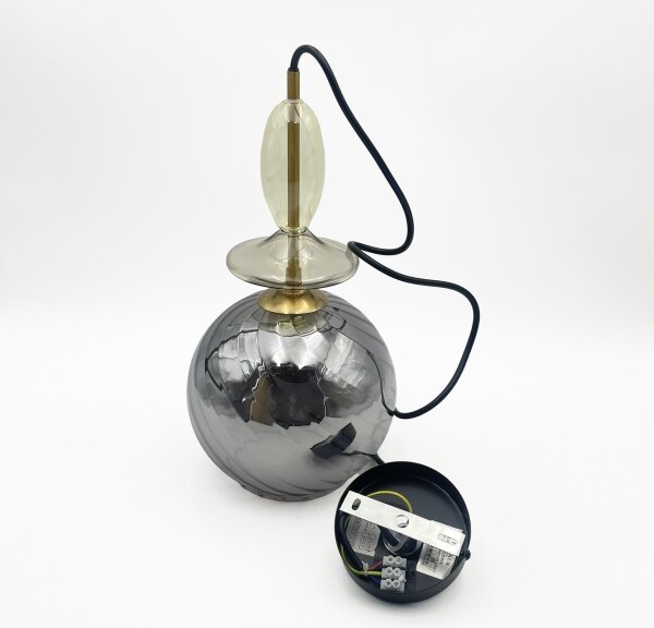 Lampadario a sospensione con cavo VELLO 1xE27/15W/230V nero/beige fumé/nero