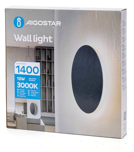 Applique Led da parete Plat 12W rotondo Nero IP20 Bianco caldo 3000K Aigostar