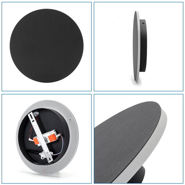 Applique Led da parete Plat 12W rotondo Nero IP20 Bianco caldo 3000K Aigostar