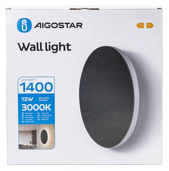 Applique Led da parete Plat 12W rotondo Nero IP20 Bianco caldo 3000K Aigostar