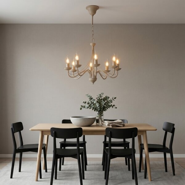 Lampadario a sospensione ANTON con catena 8xE14/60W/230V, beige