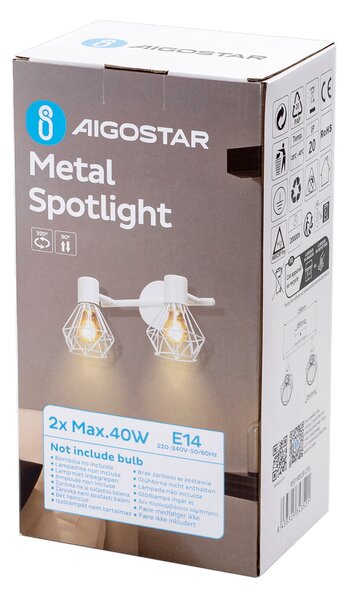 Applique da parete Dimen Bianco 2 x E14 Aigostar