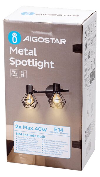 Applique da parete Dimen Nero 2 x E14 Aigostar