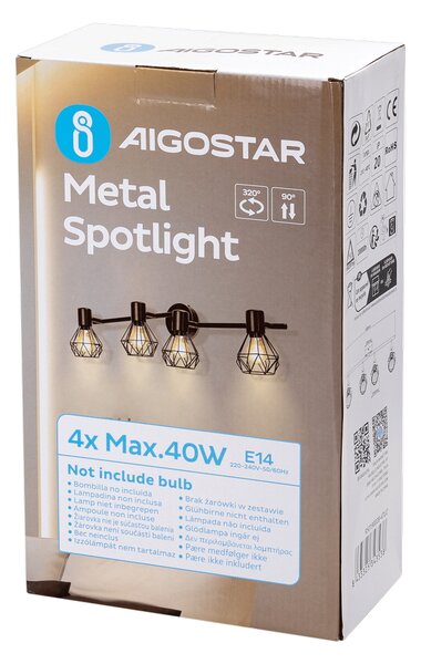 Applique da parete Dimen Nero 4 x E14 Aigostar