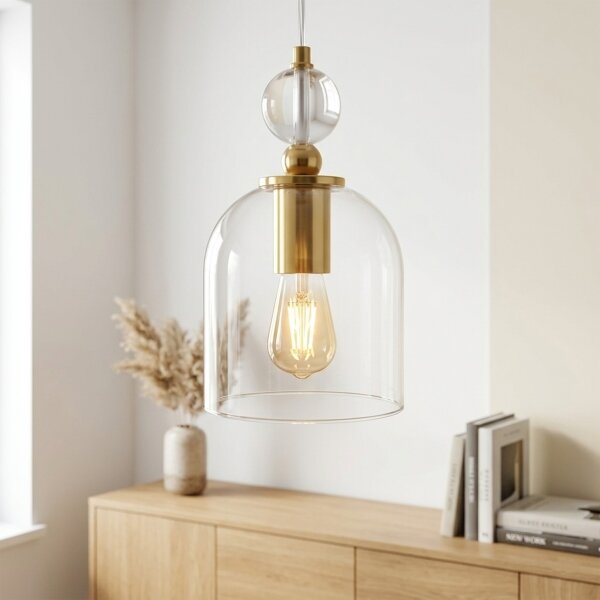Lampadario a cavo VELARE 1xE27/15W/230V oro/trasparente