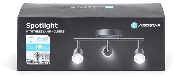Lampadario da soffitto Town Nero 3 Faretti GU10 Orientabili Aigostar