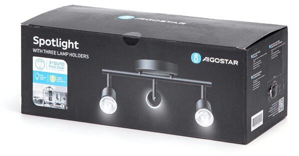 Lampadario da soffitto Town Nero 3 Faretti GU10 Orientabili Aigostar