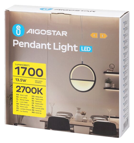 Lampadario Led da soffitto Drawn Nero 13,5W Bianco caldo 2700K Aigostar