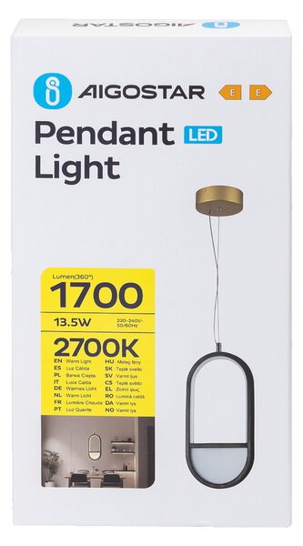 Lampadario Led da soffitto Slit Nero 13,5W Bianco caldo 2700K Aigostar