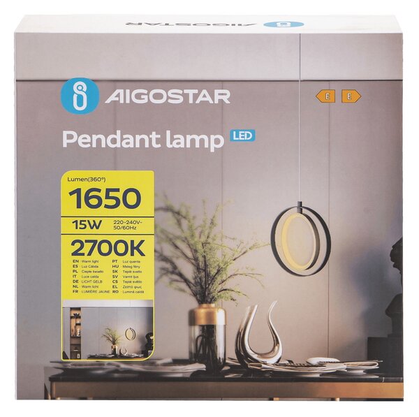 Lampadario Led da soffitto Hole Nero 15W Bianco caldo 2700K Aigostar