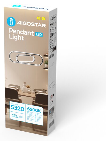 Lampadario Led da soffitto Clip Nero 35W Bianco freddo 6500K Aigostar