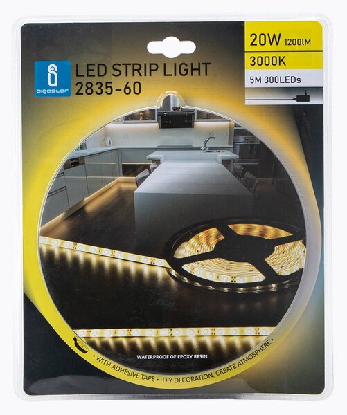 Striscia Led 12V 20W SMD 2835-60 5 metri IP65 Bianco caldo 3000K Aigostar