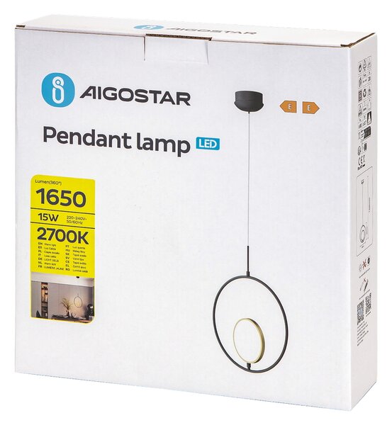 Lampadario Led da soffitto Ring Nero 15W Bianco caldo 2700K Aigostar