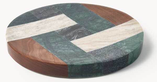 Vassoio decorativo grande in marmo e legno di noce Mauricio, Ø 25 cm