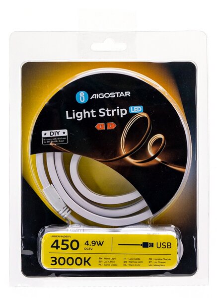 Striscia Led flessibile Neon Flex modellabile 5V 4,9W 1 metro IP65 Bianco caldo 3000K Aigostar