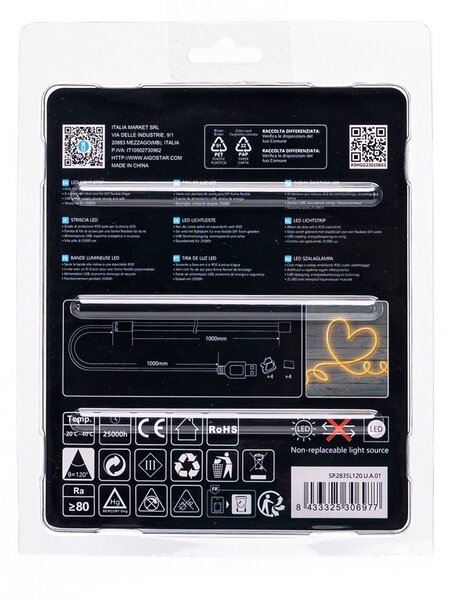Striscia Led flessibile Neon Flex modellabile 5V 4,9W 1 metro IP65 Bianco caldo 3000K Aigostar