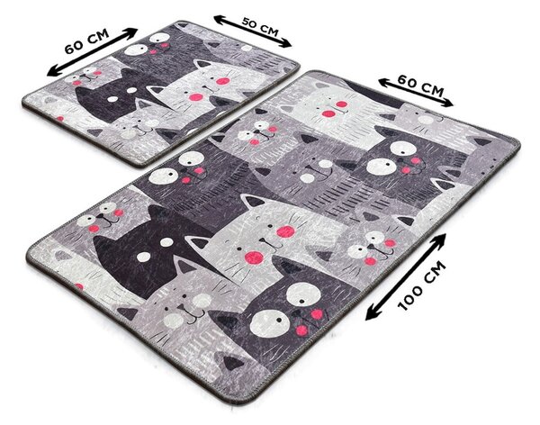 Tappetini da bagno grigi in set da 2 60x100 cm Meow - Foutastic