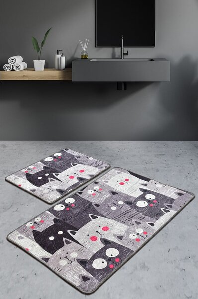 Tappetini da bagno grigi in set da 2 60x100 cm Meow - Foutastic