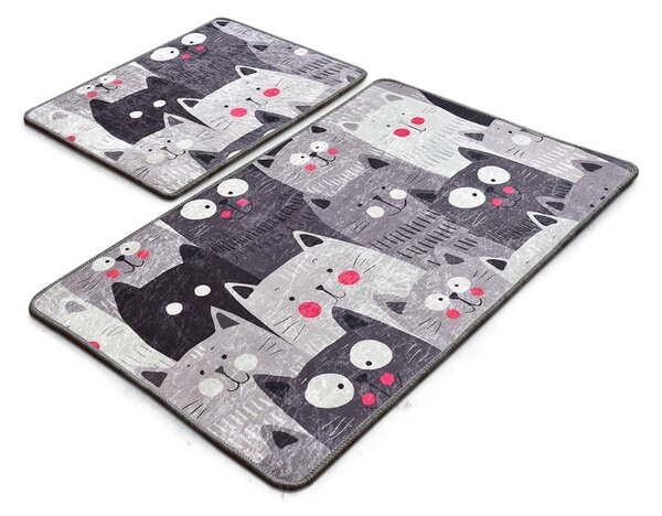 Tappetini da bagno grigi in set da 2 60x100 cm Meow - Foutastic