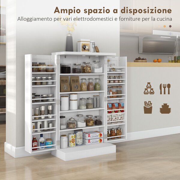 HOMCOM Armadio da Cucina con 5 Ripiani Centrali e 2 Ripiani Laterali a 6 Livelli, in MDF, 60x30x104 cm, Bianco|Aosom