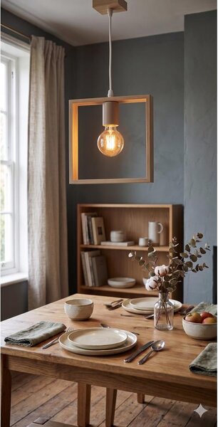 Aigostar - Lampadario LED in legno a sospensione con cavo 1xE27/9W/230V 2200K pino