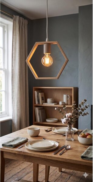 Aigostar - Lampada a sospensione LED in legno su cavo 1xE27/9W/230V 2200K pino