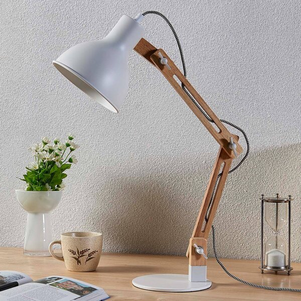 Lampada da scrivania Shivanja Lindby, Legno chiaro, Studio / Ufficio, Legno, Moderno, Lampada da tavolo