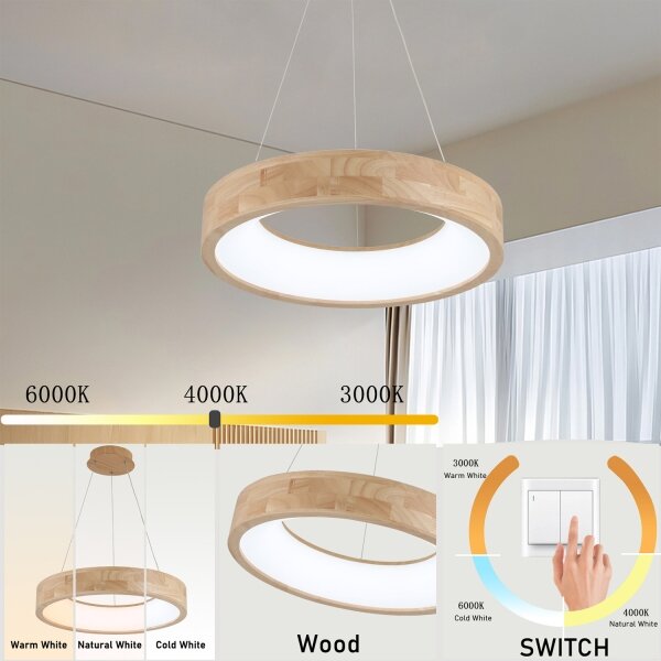 Brilagi - Lampadario sospeso a cavo FALCON WOOD LED/30W/230V 3000/4000/6000K 45 cm legno