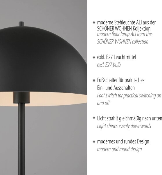 Schöner Wohnen 11727-18 - Lampada da terra ALI 1xE27/25W/230V nero