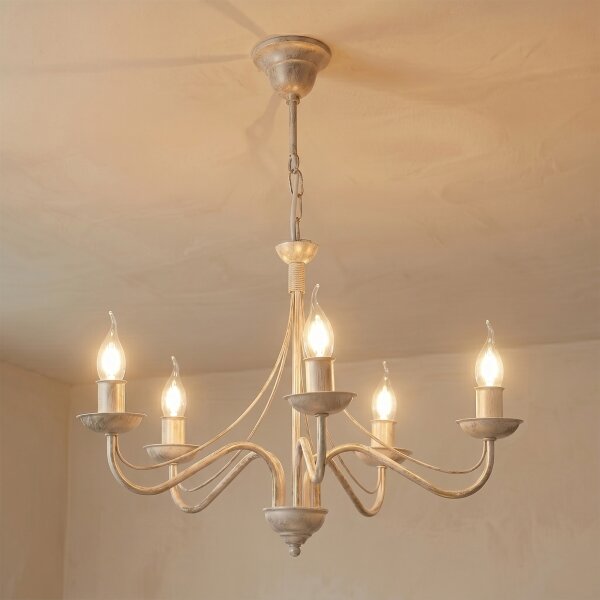 Lampadario a catena ANTON 5xE14/60W/230V bianco patinato
