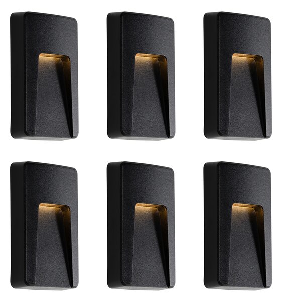 Set di 6 faretti da parete rettangolari neri con LED integrato IP65 - Gem