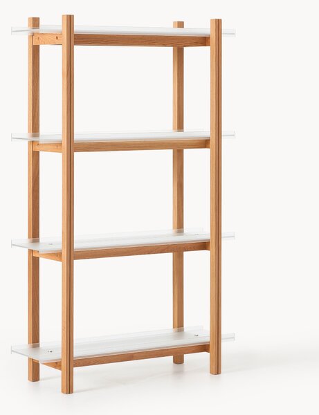 Scaffale grande in legno di quercia con ripiani in vetro Alex