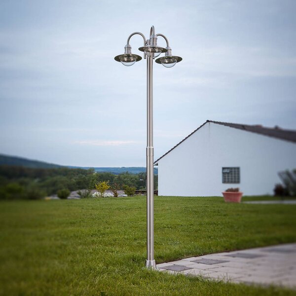 Lampione Lindby Damion, 200 cm, a 3 luci, E27, IP44 DAMION Lindby, dimmerabile, Alluminio / Grigio / Zincato, Acciaio Inox, Moderno