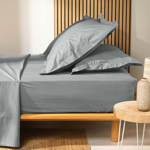 Lenzuolo elasticizzato grigio in cotone biologico 90x190 cm Biolina - douceur d'intérieur