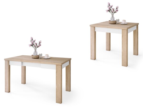 FONTE Rovere Sonoma / Bianco Opaco - CLASSICO TAVOLO DA CUCINA/SALONE ESTENDIBILE FINO A 130 o 155 cm!