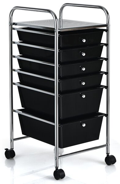 Costway Carrello cassettiera multiuso con 6 cassettiera in plastica con ruote, Carrello per cucina 43,5x34x76cm Nero