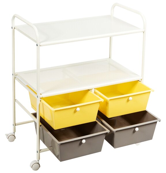 Costway Carrello multiuso con ruote, Carrello con 4 cassettiere e 2 piani per cucina bagno 63,5x37x75cm Giallo