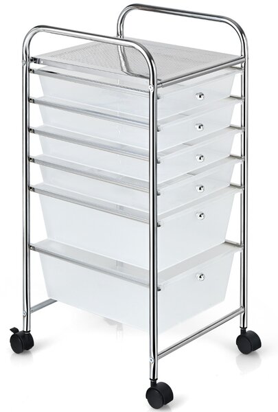 Costway Carrello cassettiera multiuso con 6 cassettiera in plastica con ruote, Carrello per cucina 43,5x34x76cm Trasparente