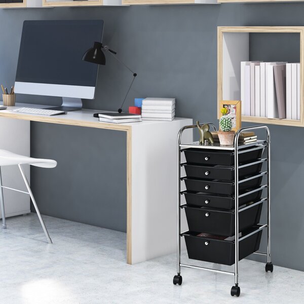 Costway Carrello cassettiera multiuso con 6 cassettiera in plastica con ruote, Carrello per cucina 43,5x34x76cm Nero