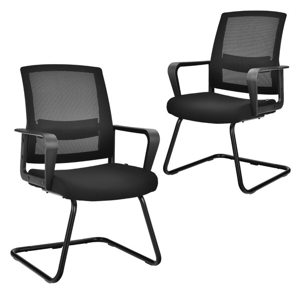 Costway Set 2 Sedie da conferenza con base a forma di slitta, Sedie ergonomiche con schienale a rete sedile imbottito Nero