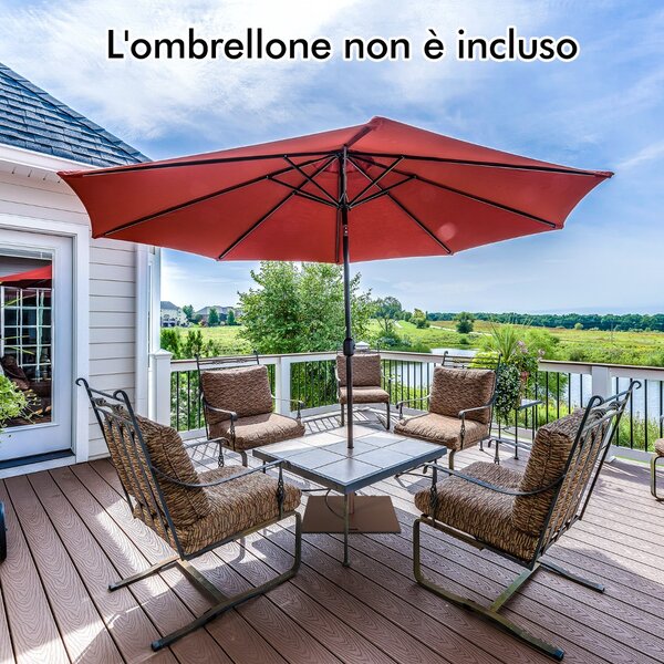 Costway Base per ombrellone 22,5kg con adattatori 4 o 5cm 2 ruote, Supporto ombrellone quadrata in metallo da esterno 60cm