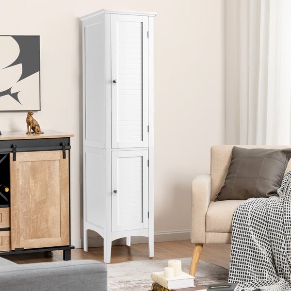 Costway Mobile bagno alto con 2 ante 5 vani, Colonna bagno da terra salvaspazio 37x37x160cm Bianco