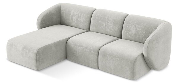 Divano angolare grigio chiaro (con penisola a sinistra/con chaise lounge) con rivestimento in ciniglia Lani – Makamii