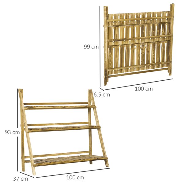 Outsunny Portapiante Pieghevole Portavasi in Legno di Abete con 3 Livelli Scaffale da Esterno per Piante Portafiori 100x37x93cm|Aosom