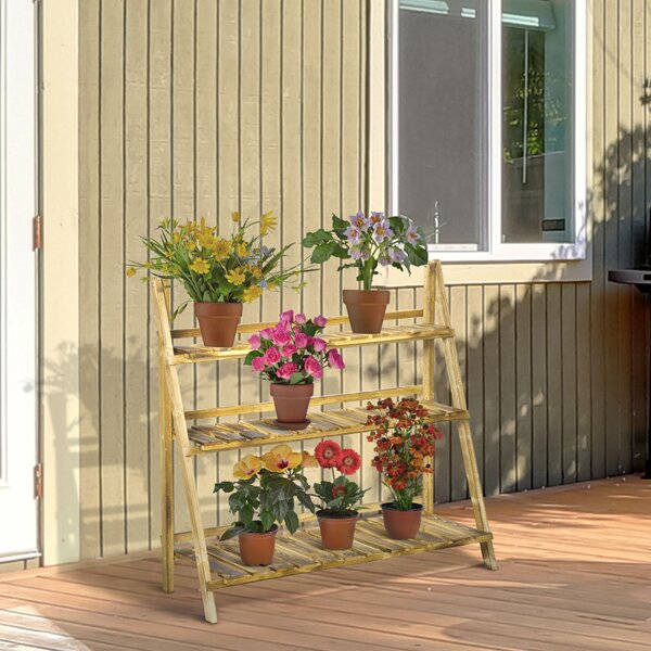 Outsunny Portapiante Pieghevole Portavasi in Legno di Abete con 3 Livelli Scaffale da Esterno per Piante Portafiori 100x37x93cm|Aosom